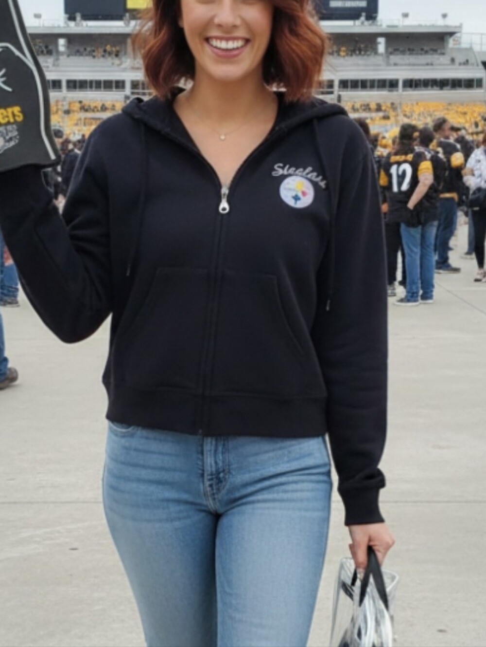 NFL Pittsburgh Steelers Cropped Jacket Womens Size Medium Black